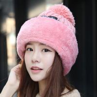 帽子女冬天针织毛线帽户外骑车防风帽加绒加厚护脸防寒帽女套头帽