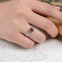 [证书]活口S925银纯天然紫晶石榴石个性戒指女士开口纯银指环