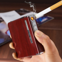 [工厂店]20支装自动弹烟打火机烟盒USB充电/防风充气打火机烟盒