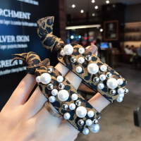 三个装韩国东大同款豹纹铆钉打结珍珠圈绳彩虹色亮丝皮筋