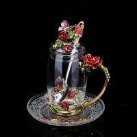 玻璃杯珐琅彩杯带盖套装家用耐热欧式花茶杯子女创意送情侣