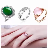 芙蓉石粉晶女戒指镀银色戒指镀玫瑰金女士指环尾戒子开口银色戒指