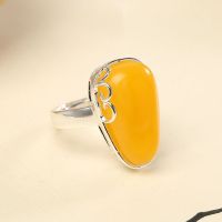 【降价3天】老蜜蜡戒指活口开口男女款925银色 18k金色镶嵌鸡油