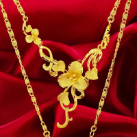 夏季锁骨链越南沙金女镀24K金项链百搭时尚999足金色婚庆仿金