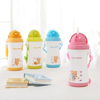 卡通双层加厚儿童吸管杯杯背带式小孩学生防摔防呛喝杯子壶