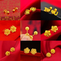 买就送手镯 优雅玫瑰花镀24K金耳钉仿真金越南沙金光面简约百搭