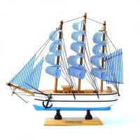 一帆风顺实木帆船地中海风格装饰摆件礼品船模型工艺品船模木