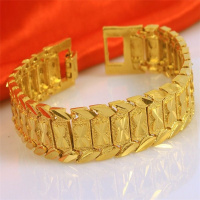 越南沙金男士霸气手链宽边镀24K金手链久不褪色镀金男士宽面手链