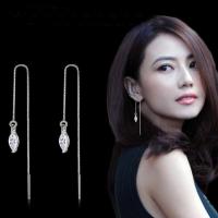 气质长款925纯银耳线流苏耳环马眼滴锆石晶耳坠耳饰女