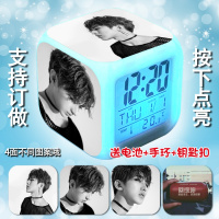 蔡徐坤NINE PERCENT同款周边七彩LED床头小闹钟定制应援生日