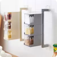 厨房用品粘贴式壁挂味盒带勺子装料的盒子旋转味精盐味品罐