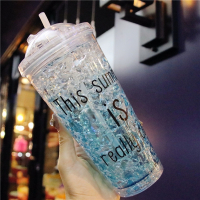 夏日碎冰杯吸管杯小清新杯女生韩版冰杯双层杯塑料杯子制冷杯