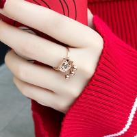 韩版玫瑰金平安锁食指戒饰品 日韩简约百搭福字长命锁钛钢戒指女