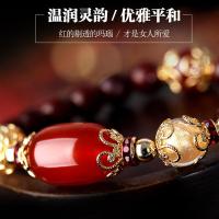 [诺桑品牌]优雅复古红玛瑙手链女 民族风首饰生日紫檀手串