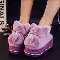 韩版棉拖鞋冬季女跟家居厚底防滑室内卡通可爱背影猫毛绒月子鞋