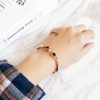日韩玫瑰金幸运手镯 欧美简约钻四叶手链女韩版手环首饰手饰