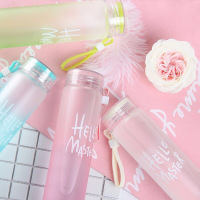 耐热渐变色玻璃杯杯创意柠檬磨砂杯子韩国七彩杯带杯套480ML