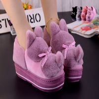 韩版2018冬季新款女士棉拖鞋时尚居家松糕厚底棉拖背影猫可爱棉鞋
