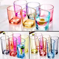 杯玻璃杯家用套装6只彩色可爱茶杯啤酒杯果汁杯加厚防爆耐高温