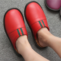 [真牛皮][牛筋底]迈美驰秋冬地板防滑情侣保暖毛毛真皮拖鞋女