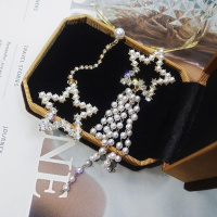 欧美红不对称珍珠五角星流苏长款耳环气质个性耳钉夸张耳坠女