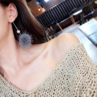 新款韩版耳饰品925纯银耳线长款貂毛耳线毛球耳环珍珠耳坠批