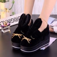 冬季棉拖鞋女厚底韩版可爱猫咪保暖毛拖鞋室内跟月子鞋高跟冬天