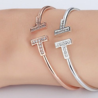 双T镶钻手环戒指电镀玫瑰金白金手镯男女同款简约开口式情侣手环