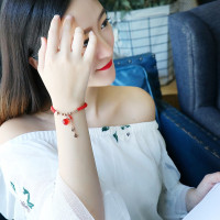 钱袋本命年幸运转运编织情侣红玛瑙镀18K玫瑰金红绳手链手绳女