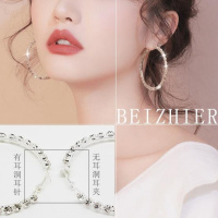 耳环圈圈大闪钻小圆圈款时尚耳夹无耳洞女长款韩版个性气质耳圈