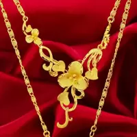 [送戒指]婚庆宫廷越南沙金项链女镀金坠锁骨链24K仿金足金999色