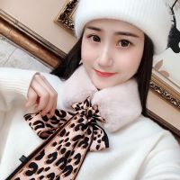 韩版豹纹毛领围巾围脖女秋冬毛绒领巾飘带百搭仿兔毛学生保暖领子