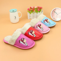 PU皮居家棉拖鞋秋冬季保暖防滑软大童大人加厚室内地板拖卡通拖鞋