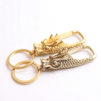 原创中国风铜饰铜纯铜钥匙扣挂龙头扣牛皮绳生肖礼品汽车钥匙