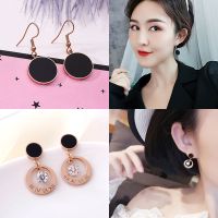 钛钢饰品耳钉长款韩版锆石不褪色玫瑰金耳挂耳坠耳饰耳环女