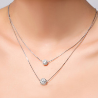 双层钻球项链女长款坠女韩版配饰镀925银饰法国浪漫时尚锁骨链