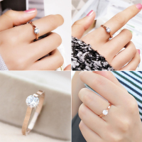 韩版18K玫瑰金一克拉钻戒女钛钢玫瑰金女戒指指环婚戒情人节