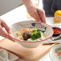 日式寿司盘子三文鱼长方形双耳圆形鱼盘菜盘面碗学生碗汤饭碗家用