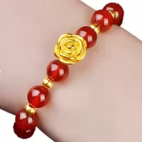 不色 送耳钉戒指]天然玛瑙金色玫瑰貔貅送女友情侣款转运手链