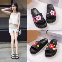韩版新款简约休闲厚底夏季凉拖鞋女装时尚防滑增高跟卡通松糕拖鞋