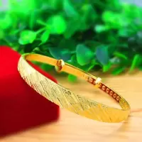 [手镯+戒指]镀24K金手镯女久不褪色推拉开口宽面光面手镯保色