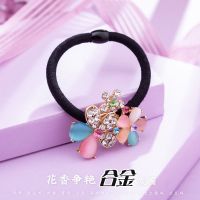 韩版人工猫眼石花朵绳钻淑女饰圈优雅头绳成人头饰H55