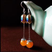 [925纯银耳钩]天然玛瑙玉髓耳环坠景泰蓝耳饰原创复古耳饰