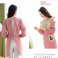 韩版纯棉麻围裙厨房防防油长袖成人罩衣款加厚大人工作服反穿衣