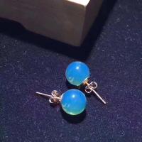 S925纯银镶嵌多米尼加二代合成蓝珀圆珠耳钉 纯银耳钉 蓝珀耳钉