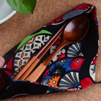 便携式中学生餐具三件套便携筷勺实木餐具套装