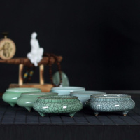 香炉家用室内仿古创意龙泉青瓷三足盘炉 琴炉 茶炉供佛香座香薰炉