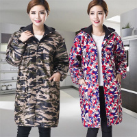 成人罩衣防修身围裙长袖家居护衣女韩版时尚迷彩拉链工作服大褂