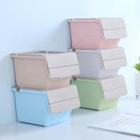[2件半价抢]塑料收纳盒储物箱化妆品桌面收纳盒翻盖带手机支架