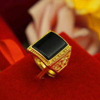 镀24k金999越南沙金男女活口红玛瑙黑曜石霸气戒指不色首饰品